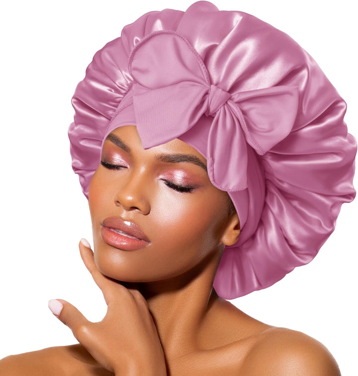 Silk Bonnet for Sleeping for Curly Hair, Satin Bonnet Hair Wrap for Women & Men, Adjustable Silk Scarf Night Cap with Tie Band, Champagne