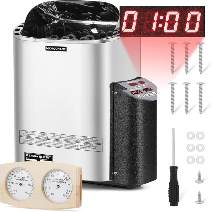 6KW Sauna Heater, 230V Electric Sauna Heaters Stove Dry Steam Sauna Bath, for Home, Hotel, Spa, Max. 9 M³, with Sauna Hygrothermograph