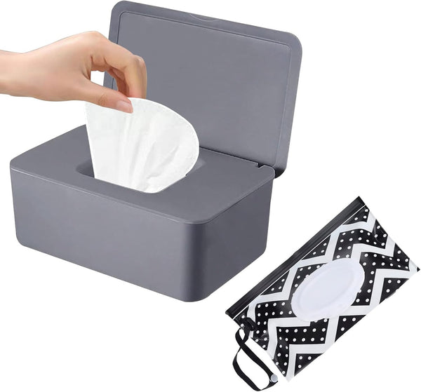 Large Wipes Dispenser Box, Toilet Dry Wet Tissue Dispenser Case and Portable Baby Wet Wipes Pouches Tissue Holder Refillable Tissue Storage Container Keep Wipes Fresh for Travel Home Office Car