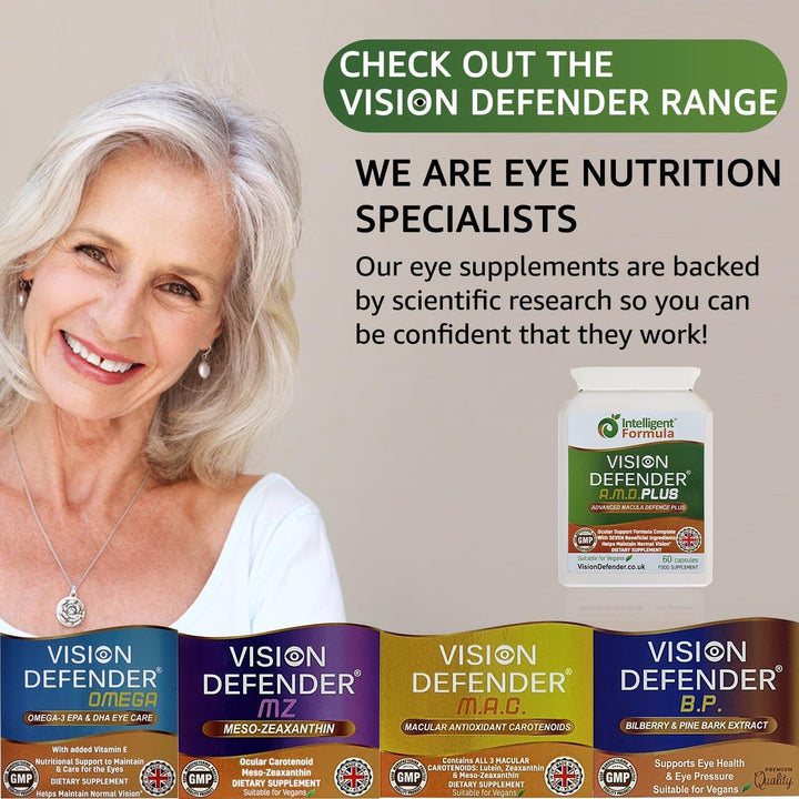 Vision Defender plus Eye Supplement – Complete AREDS2 Eye Vitamins Enhanced with Meso-Zeaxanthin – Lutein, Zeaxanthin, Vitamins C & E, Zinc, Copper – 7 Nutrients for Eye Health – 60 Vegan Capsules