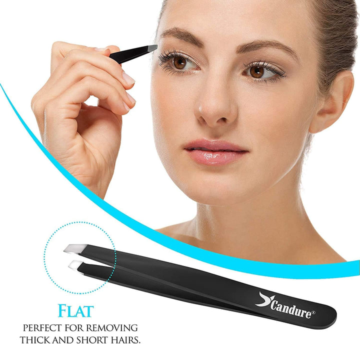 Tweezers for Eyebrows - Professional Stainless Steel Slanted and Pointed Tip Hair Tweezers Set for Ingrown Hair, Blackhead Removal, Eyelash Extension, Eyebrows Plucking Beauty Tool for Women