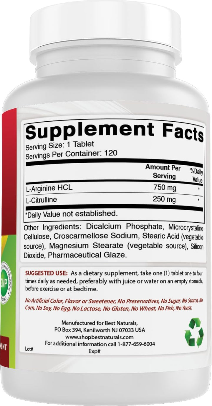 L-Arginine L-Citrulline Complex 1000 Mg 120 Tablets