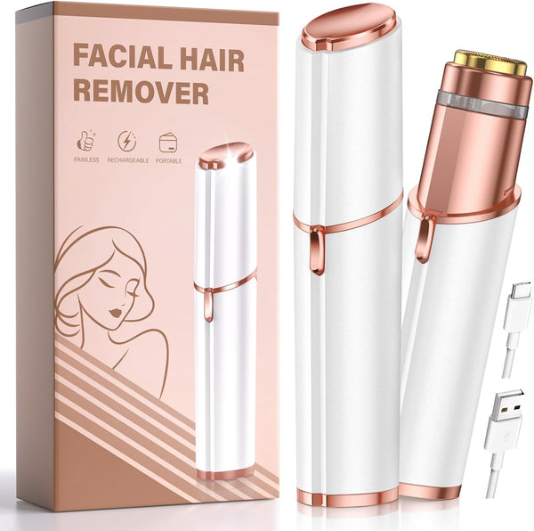 Facial Hair Remover for Women Face: Rechargeable Electric Painless Facail Hair Removal Device for Upper Lips, Chin,Peach Fuzz (White)