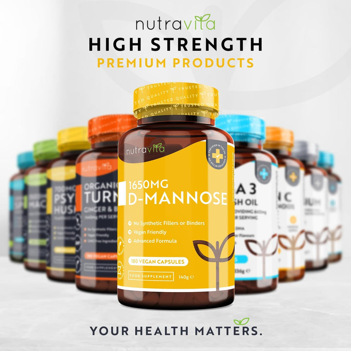 D-Mannose 1650Mg High Strength Capsules – 180 Vegan Friendly Capsules (Not Tablets) – 100% Natural Premium D Mannose Supplement – Made in the UK by