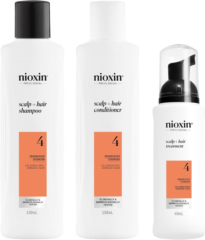 Nioxin System 4 - Hair Thickening System for Damaged Hair with Progressed Thinning - Biotin & Niacinamide - Shampoo, Conditioner, Serum