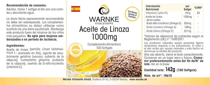 Linseed Oil 1000Mg – Alpha Linolenic Acid - 100 Softgels - German Pharmacy Quality