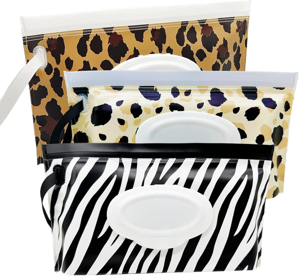 3 Pack Baby Wipes Dispenser, Portable Refillable Wipe Holder Baby Wipes Container Travel Wipes Case Reusable Wet Wipes Pouch