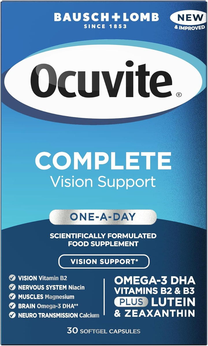 Complete Eye Supplement Capsules by Bausch + Lomb – Lutein and Zeaxanthin Supplement with Omega 3 DHA, Vitamin B2 and Niacin, Supports Normal Vision, Eye Health Supplements 1 Capsule per Day