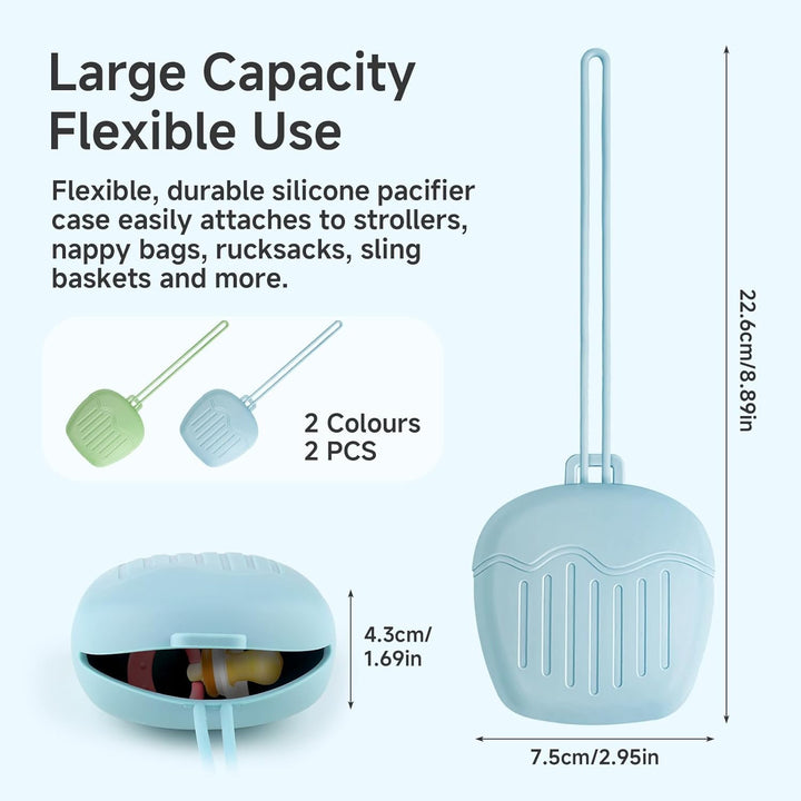 2Pcs Silicone Dummy Case, Universal Pacifier Holder Storage Box, Bpa-Free Pacifier Holder Storage Box, Easy to Clean Portable Baby Pacifier Case Snoother Pods for Travel, Home (Blue+Green)