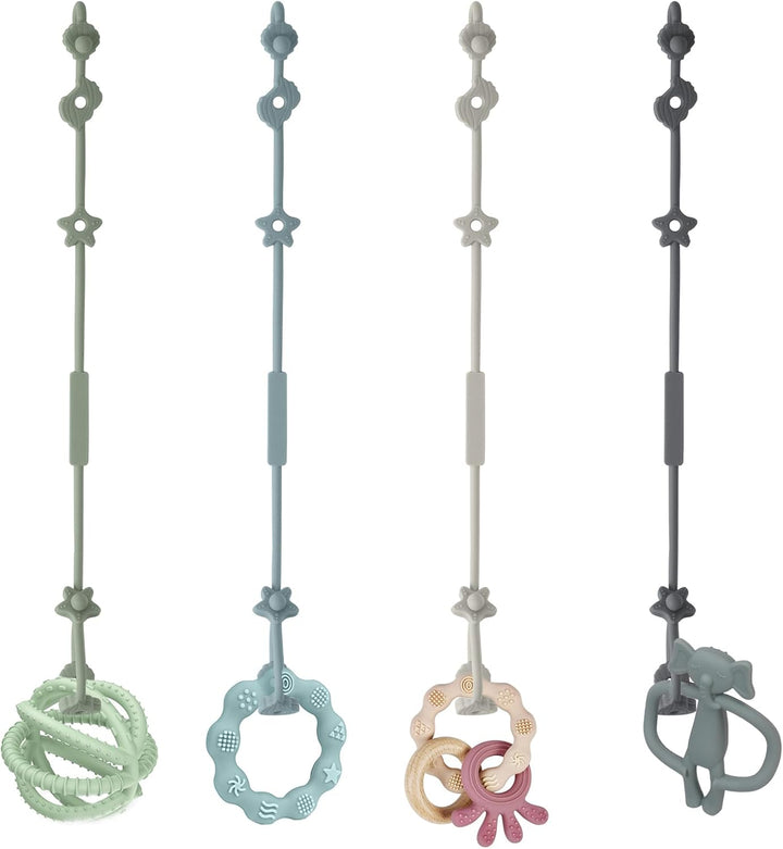 Silicone Toy Clip, 4Pcs Toy Safety Straps, Food Grade Silicone Pacifier Clips Sippy Cup Strap, Adjustable Stroller Pacifier Strap Hanging Toys, Baby Toy anti Drop Chain (Blue/Green)