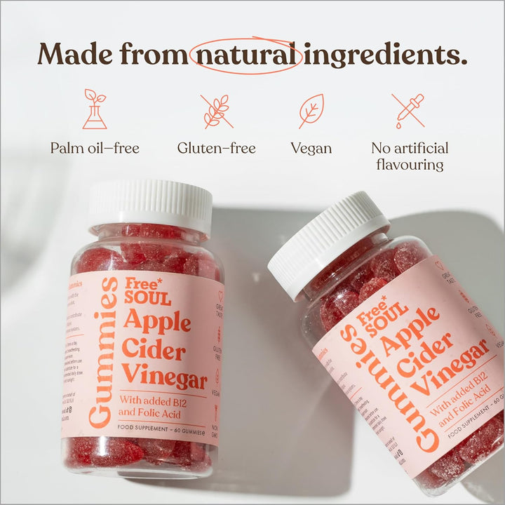 Apple Cider Vinegar Gummies with the Mother 1000Mg | Enhanced with Vitamin B12 & Folic Acid | 60 Vegan ACV Capsules with Pomegranate & Beetroot Powder | Natural Ingredients by