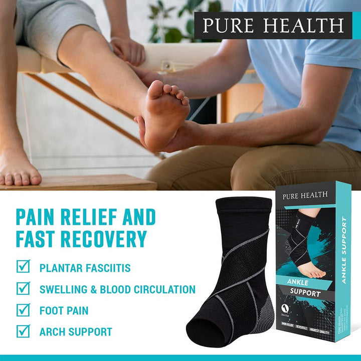 Ankle Support for Ligament Damage Sprained Ankle, Achilles Tendonitis Foot & Plantar Fasciitis Support Strap, Heel Pain Relief & Wrap for Compression (Black, M)