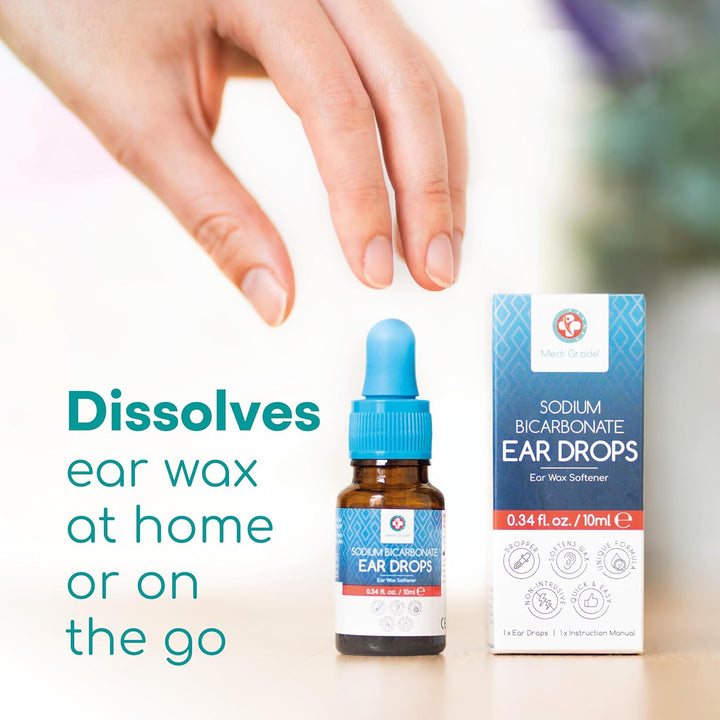 Quick-Action Sodium Bicarbonate Ear Drops for Wax Removal and Blocked Ears, 10Ml - Ear Wax Removal Drops Dissolve and Remove Earwax for Clean Ears - Natural Bicarbonate of Soda Ear Drops