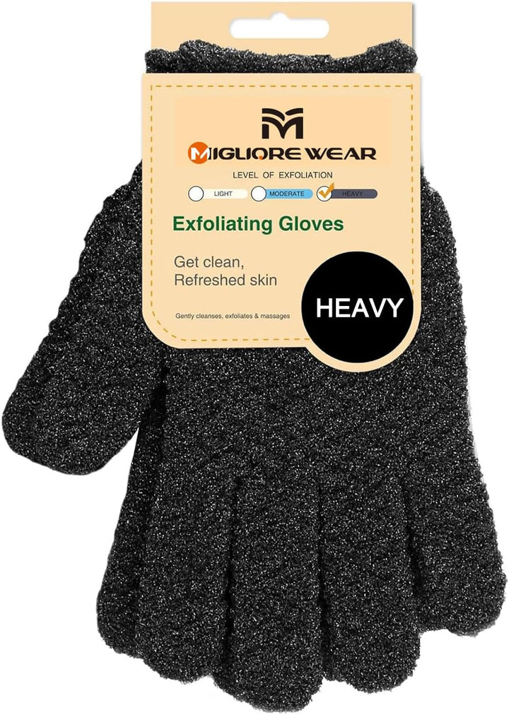 Exfoliating Wash Gloves, Shower Scrub Gloves/Loofah, Natural Fibre Bath Gloves for Spa, Massage, Body Scrub Exfoliator, Dead Skin Remover with Hanging Loop(Heavy)
