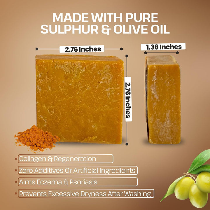 Sulphur Soap Bar, Best Sulfur Soap for Acne, Traditional Soaps for Oily Skin & Hair, anti Bacterial Sulfur Acne Treatment, Organic, Vegan, Pure Natural Handmade Acne Soaps
