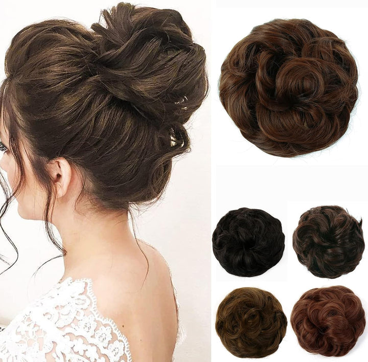Messy Hair Bun Curly Wavy Hair Scrunchies Accessories Pieces for Women Girls Synthetic Chignons (Dark Brown)