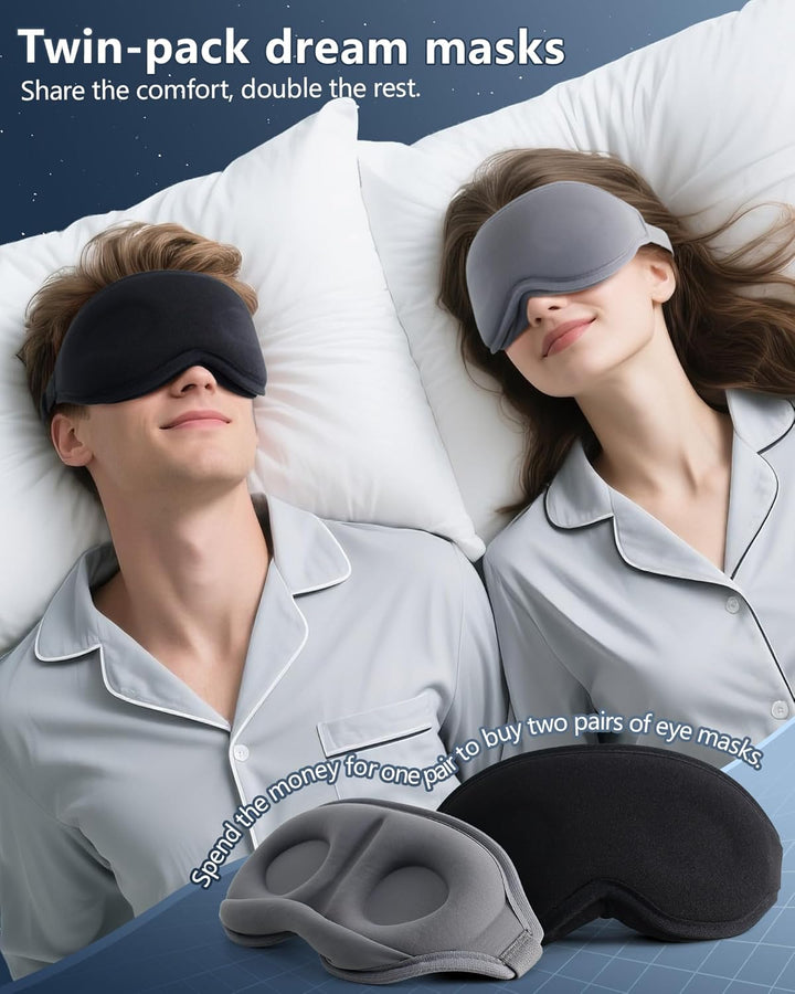 Sleep Mask, 2 Pack of Super Soft and Comfortable Eye Mask for Sleeping, 100% Blackout Sleep Aid Eye Mask for Men & Women with Adjustable Straps, Suitable for Travel, Night Sleeping, Nap