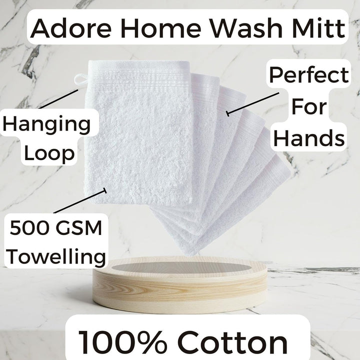 6 X Premium Quality 100% Cotton Wash Mitts Absorbent Flannel Face Mitt Body Scrub, White