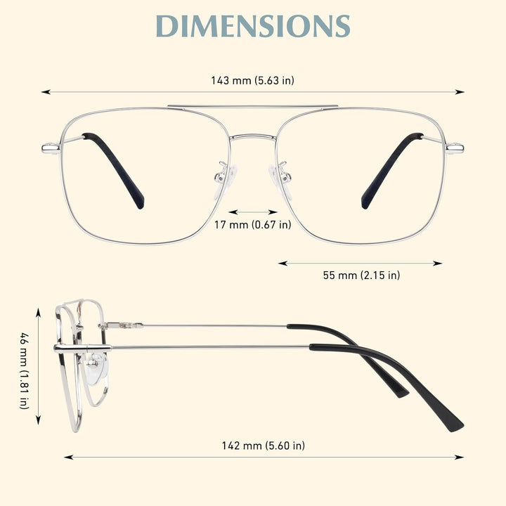 Fake Glasses Pilot Style Classic Retro Fashion Metal Eyeglasses Non Prescription Clear Lens Glasses for Women Men UV400