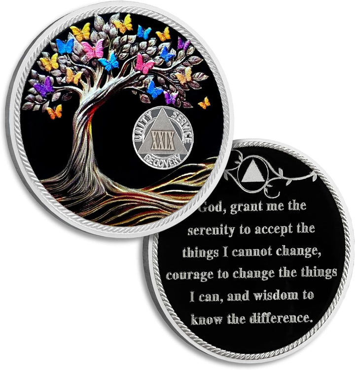 1 Month Sobriety Coin Butterfly Tree of Life AA Chips and Medallions,Sobriety Recovery Chip Sober Token Sobriety Gifts for Men Women Celebrating Alcoholics Anonymous Recovery