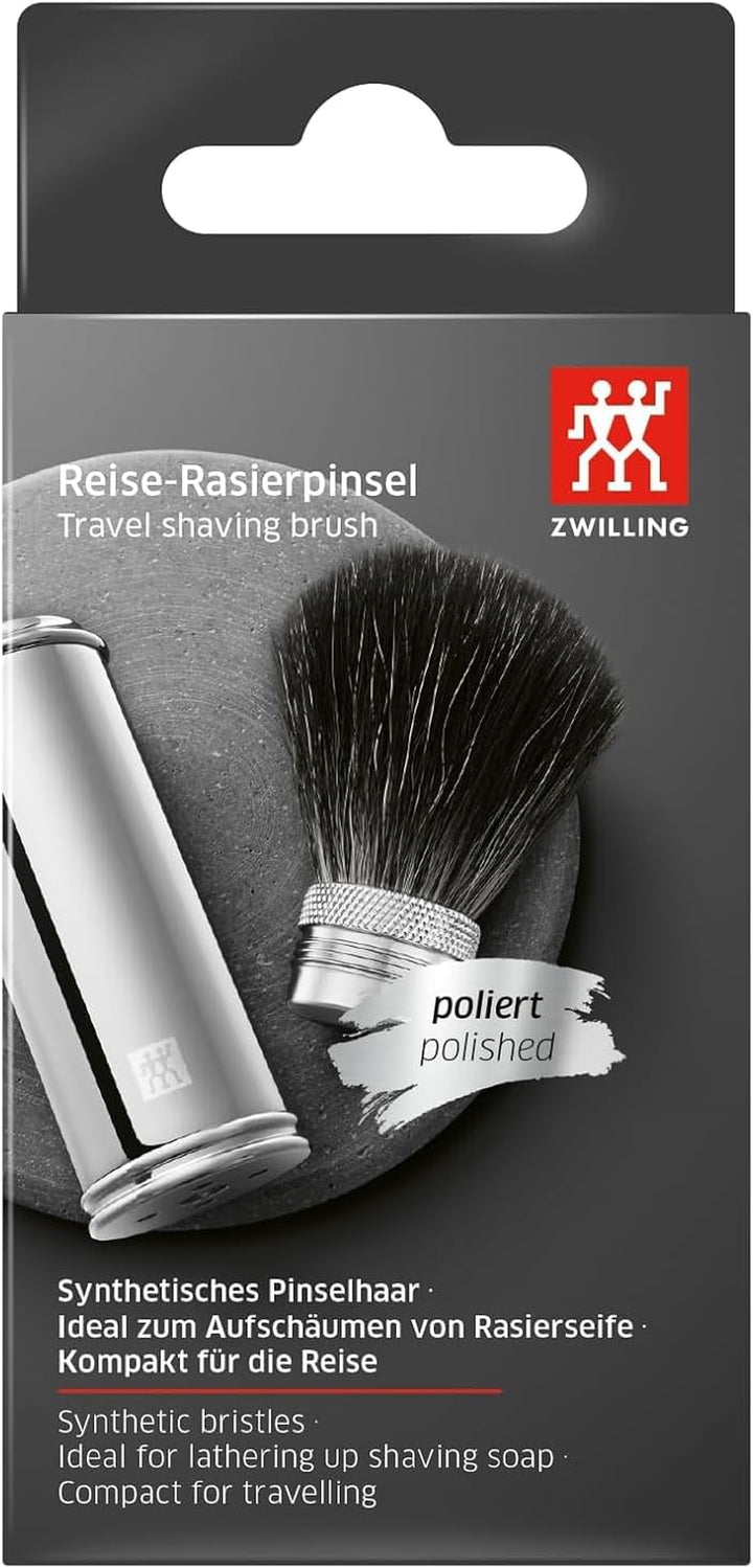 Travel Shaving Brush with Synthetic Hair for Travel, Vegan, Extra Easy Care and Soft Bristles, Silver