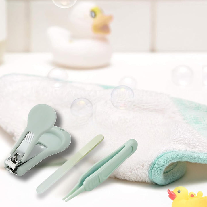 Baby Nail Manicure Pedicure Grooming Care Kit (4 Pack)| Clippers Scissors File Tweezers | Newborn Infant Toddler Kids |Green|