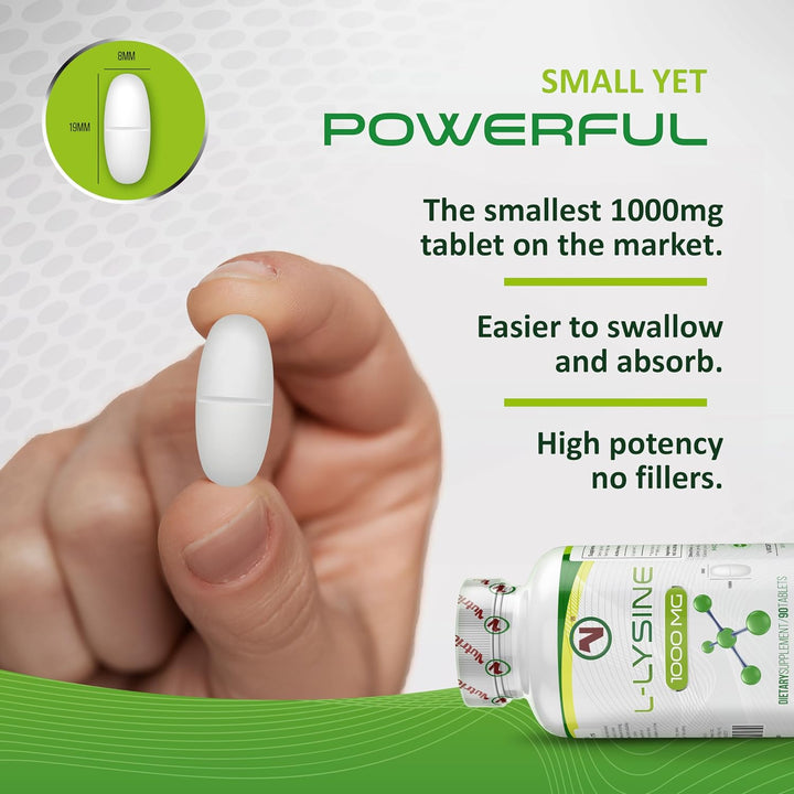 L-Lysine X 90 1000Mg Tablets | Smallest Possible 19Mm Formula | Easier to Swallow and Quicker to Absorb - Suitable for Vegetarian and Vegan. (90)