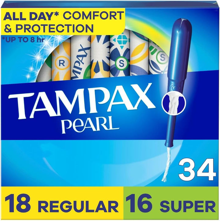 Pearl Tampons Multipack, Regular/Super Absorbency, with Leakguard Braid, Unscented, 34 Count