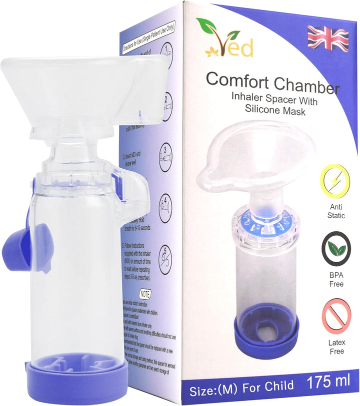 Inhaler Spacer Anti-Static Spacer Device, Inhaler Chamber, Use with Metered Dose Inhaler, BPA and Latex Free for Child.(Blue)