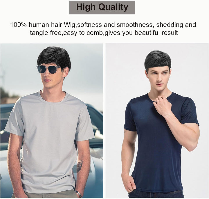 Short Black Men'S Wig - Synthetic Straight Wig for Men - Daily Use & Costume - Handsome Fancy Dress Cosplay Halloween