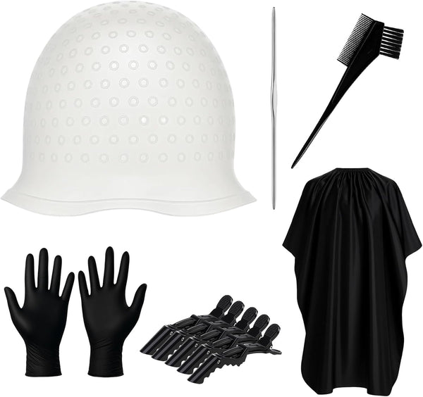 Highlighting Cap, 11-Piece Hair Highlighting Cap and Hook Kit, Professional Salon-Grade Hair Dye Cap for DIY Home Hair Styling, Includes Comb Brush, Gloves, Clips, and Protective Cape