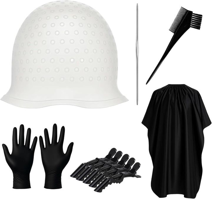 Highlighting Cap, 11-Piece Hair Highlighting Cap and Hook Kit, Professional Salon-Grade Hair Dye Cap for DIY Home Hair Styling, Includes Comb Brush, Gloves, Clips, and Protective Cape