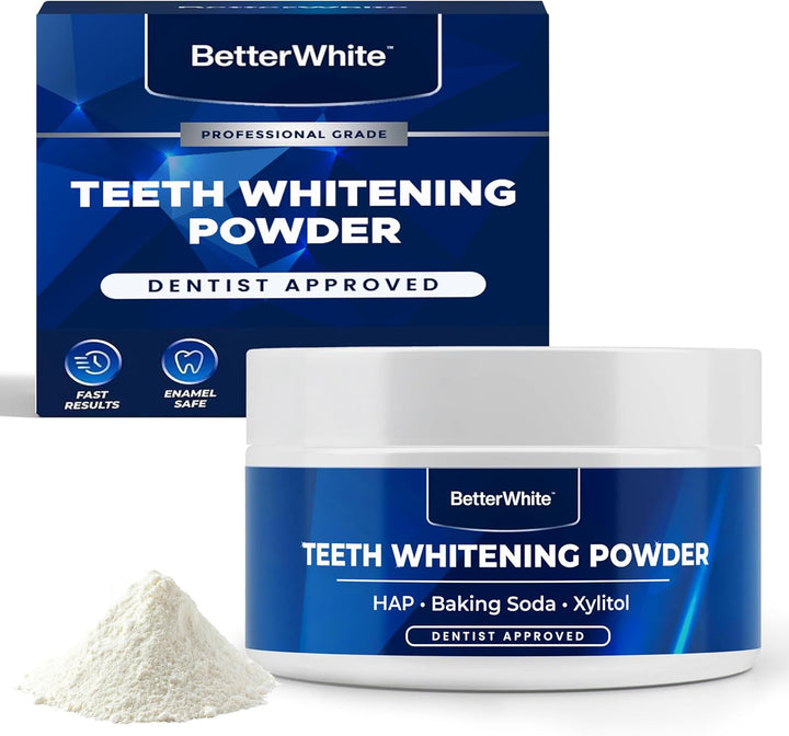 Teeth Whitening Powder - Dentist-Approved & Enamel-Safe | 6 Month Supply | Tea, Coffee, Wine & Smoking Stain Remover | Non-Sensitive Formula | Peroxide-Free | HAP, Baking Soda & Xylitol
