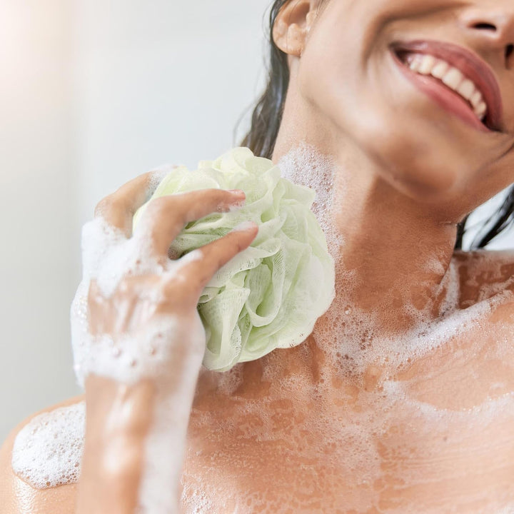 4 Pack Mesh Pouf Bath Sponge - Mesh Loofah Body Exfoliating Shower Ball Shower Sponge