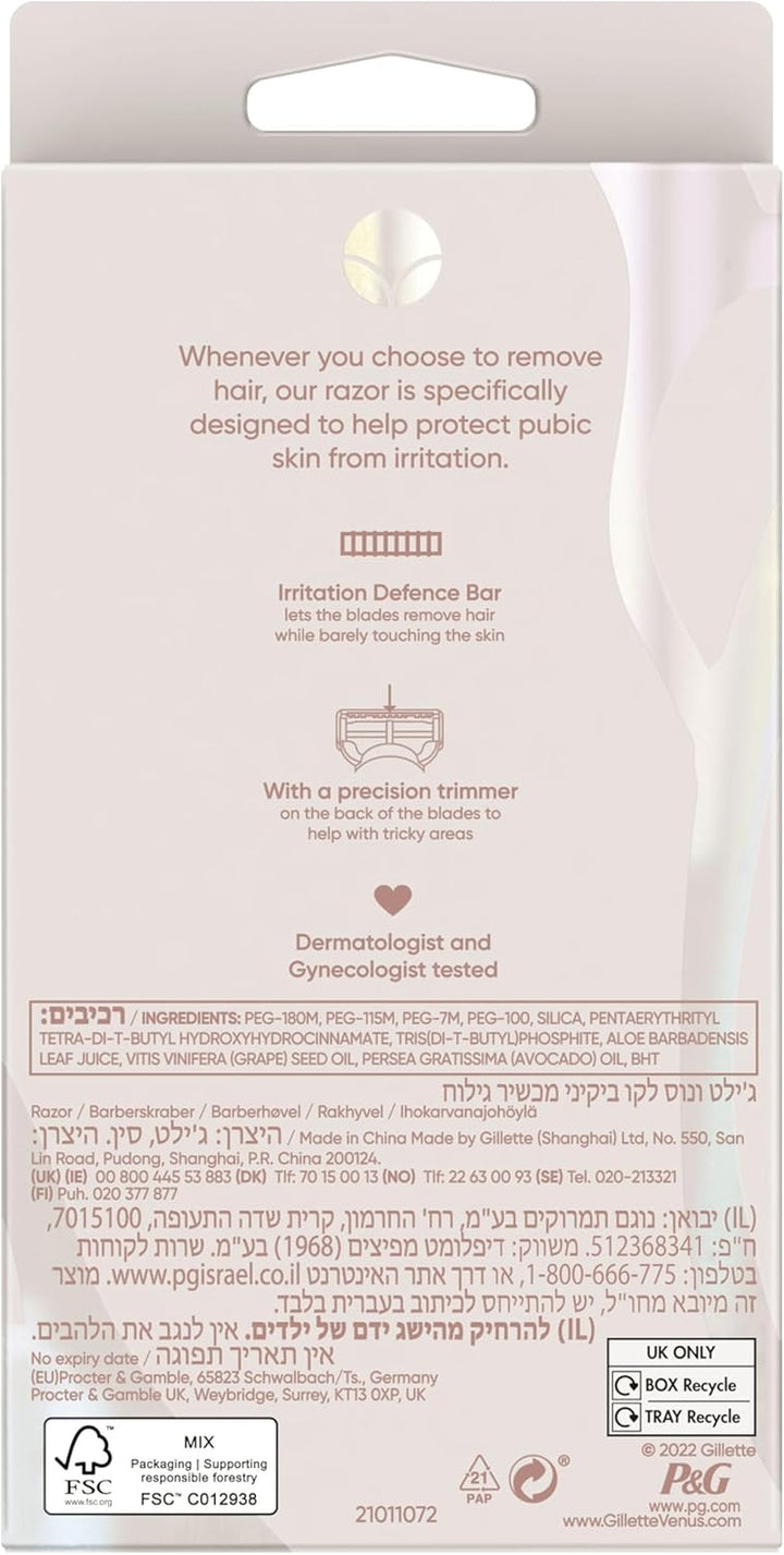 Pubic Hair Razor for Women, Razor, 1 Razor Blade Refills, Venus Razor for Pubic Hair and Skin, Women'S Razor with a Touch of Aloe