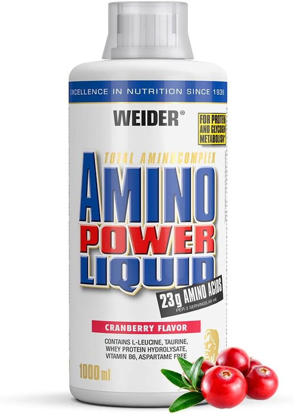 Amino Power Liquid 1L Cranberry, Essential Amino Acids, L-Leucine, Free Taurine, Vitamin B7