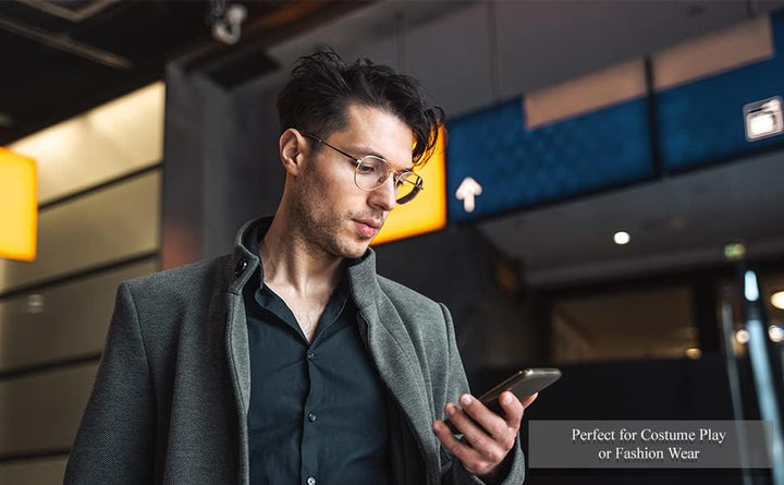 Ultra Adults Silver Frame Pilot Style Costume Glasses Retro Design Glasses Transparent Clear Lens Metal Eyewear Non Prescription Classic Fake Fashion Glasses for Men Women Eyeglass Decorative Eyewear