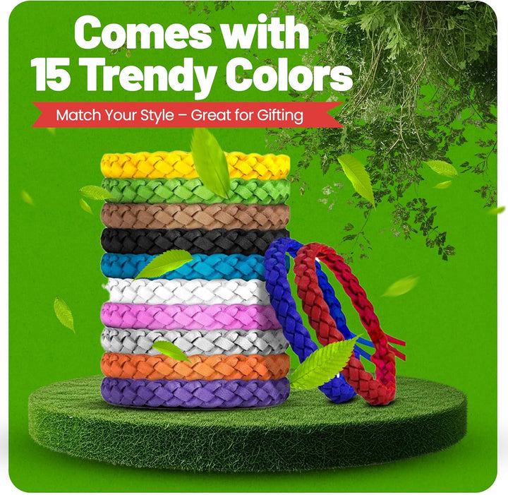 Mosquito Repellent Bracelet 15 Pack, Insect Repellent Bracelet - 300 Hours Insect Repellent Protection, Deet-Free, Mosquito Bands, Adjustable Bands for Adults & Kids