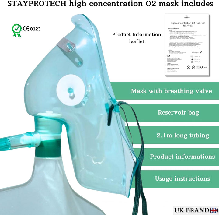 High Concentration Oxygen Mask with Reservoir Bag and 2.1M Tubing – Oxygen Mask for Adult That Requires Efficient Oxygen Therapy.