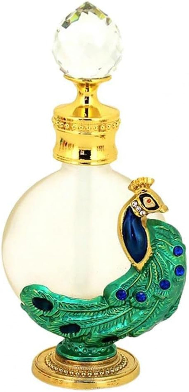 Essential Oil Bottle Antique Retro Style Refillable Bottle Metal Cosmetics Container Home Decoration Gifts(Green)