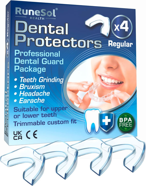 Mouth Guard for Teeth Grinding, 4 X Regular, Gum Shield for Teeth Grinding, Bruxism Mouthguard, Night Tooth Guard for Adults,Stop Grinding Teeth Dental Protector,Class 1 Medical Device UKCA CE