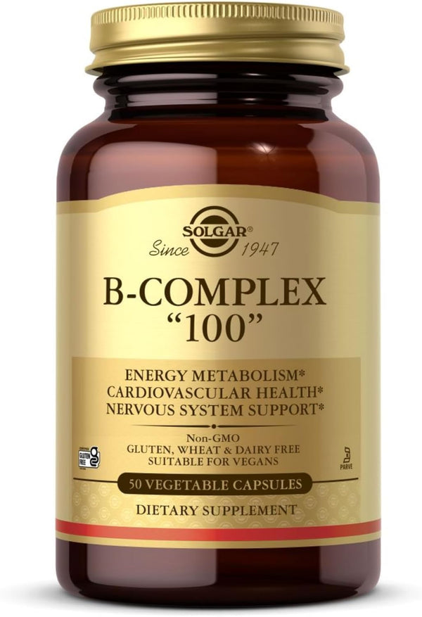 Vitamin B-Complex Vegetable Capsules, Count of 50 (Extra High Potency) - Supports Mental Performance and Energy - for Tiredness and Fatigue - Vegan