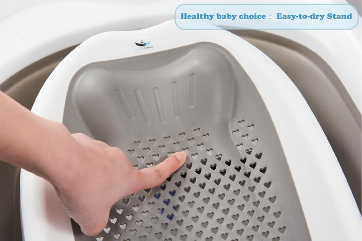 Baby Bath Tub with Bath Stand, 81 X 40 X 24 Cm, Ergonomic Baby Bath with Foldable Bath Stand, Foldable Bathtub with Non-Slip, Folding Bathtub for Newborns ，Grey