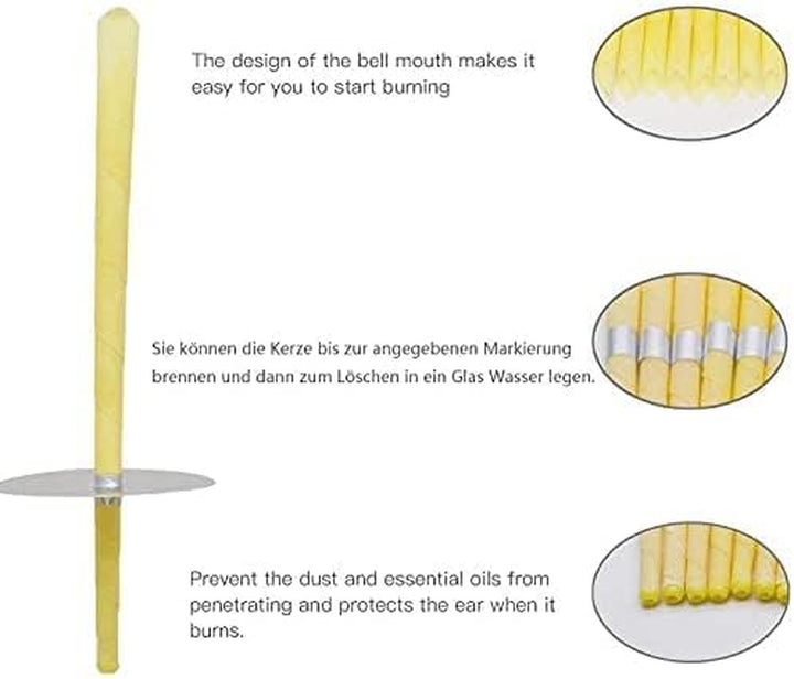 Ear Candles Hopi 10 Pcs - Natural Ear Candles Beeswax Candling Cones with 5 Protective Disks (Yellow)