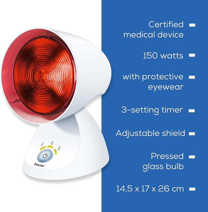 IL35 Infrared Heat Lamp, Soothing Heat for Colds and Muscle Tension, Infrared Therapy for Improved Blood Circulation, with 3-Level Treatment Timer, 100% UV Blocker, Medical Device