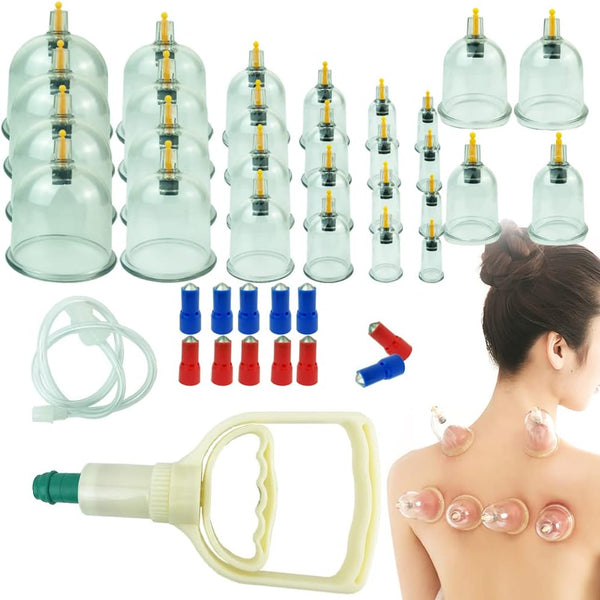 26 Cupping Cups Sets Biomagnetic Traditional Professional Chinese Therapy Massage Vacuum Cupping Set Household Pull Out Cupping Kit/Hijama Chinese Massage Suction