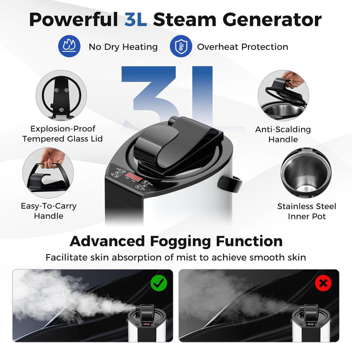 Portable Sauna Steam for Home, Full Body Sauna Tent Steam Room with 3L Steamer Generator, Remote Control and Folding Chair, Personal Home Sauna Pod Box for Therapy Detox Slimming (Black)