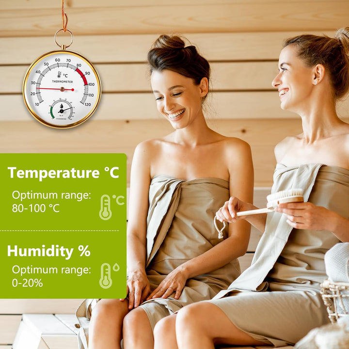 2-In-1 Sauna Thermometer and Hygrometer, Stainless Steel round Sauna Thermo-Hygrometer High Accuracy Sauna Accessories, Digital Thermo-Humidity Meter for Steam/Sauna Room/Home Office