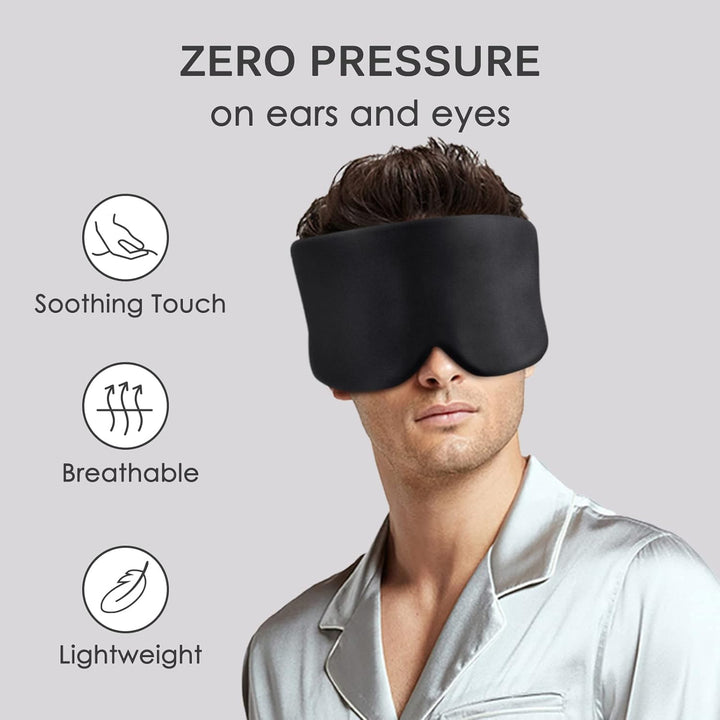 Sleep Mask, 100% Natural Mulberry Silk Eye Mask for Women and Men with Adjustable Strap, Large in Size, Blindfold for All Night Sleep, Black