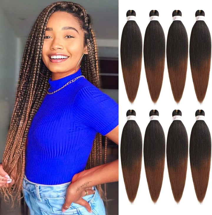 3 Packs Pre Stretched Braiding Hair Extension Yaki Texture EZ Braids Hair for Coi Leray Braids Black Braiding Crochet Hair Extensions /30 Inch 1B#